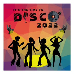 Disco dance floor retro multicolor celebration poster