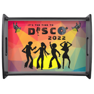 Disco dance floor retro multicolor celebration serving tray