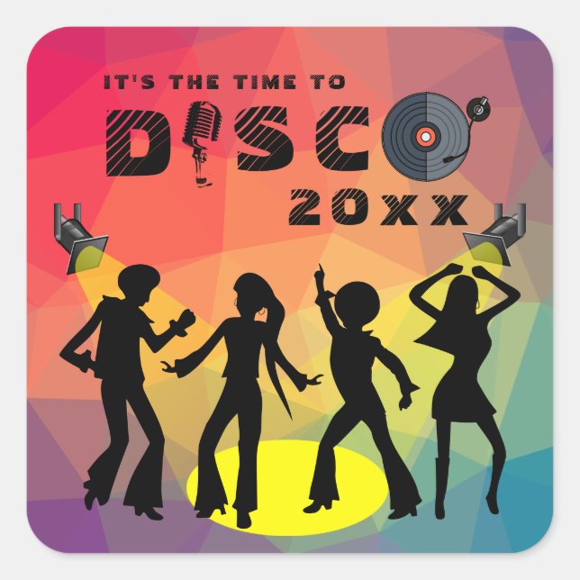 Disco dance floor retro multicolor celebration  square sticker (Front)