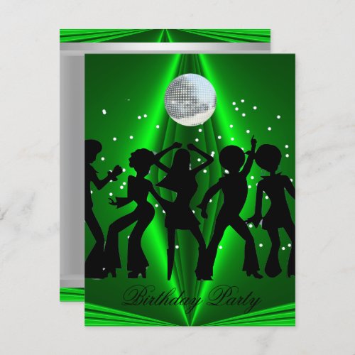 Disco Dance Green Birthday Party Invitation