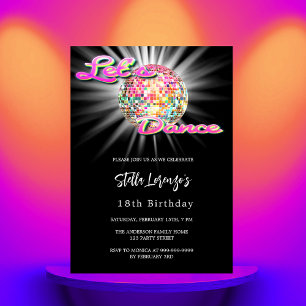 Disco dance party pink black birthday invitation