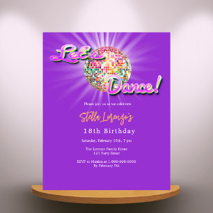 Disco dance party pink purple birthday invitation