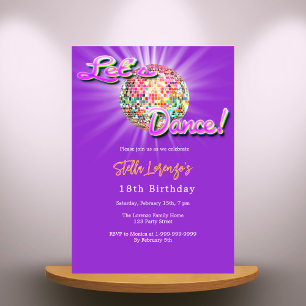 Disco dance party pink purple birthday invitation