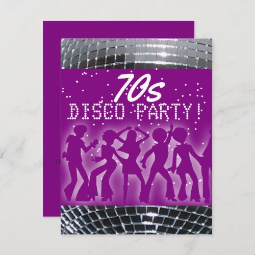 Disco Dance Party Purple  Retro 70s Theme Party Invitation