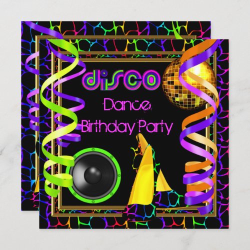 Disco Dance Retro Colorful Birthday Party Invitation