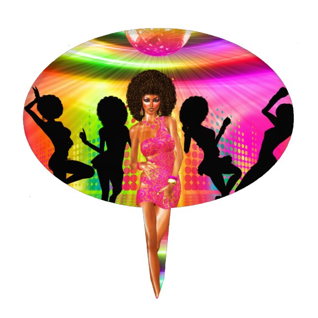 Disco dance scene with silhouettes, retro. cake topper (Front)