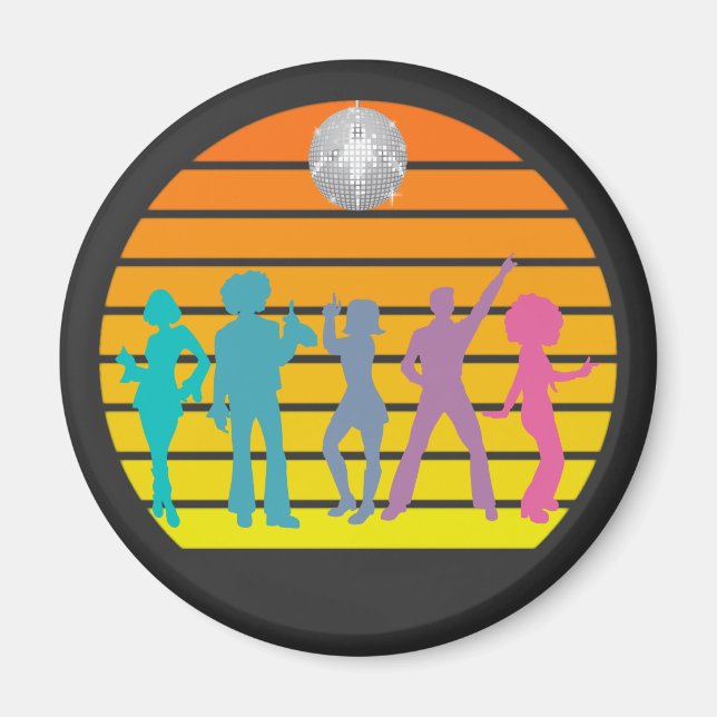 Disco Dancers 70's Retro Sunset Disco Ball Magnet (Front)