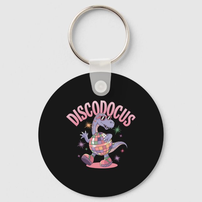 Disco Dancing Dinosaur Diplodocus Dino Funny 70s D Keychain (Front)