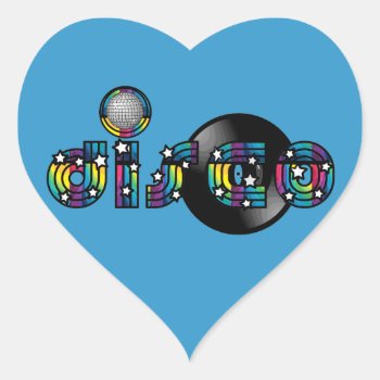 Disco Dancing Mirrored Ball And Vinyl Record Heart Sticker by RetroZone at Zazzle