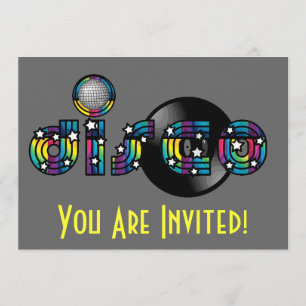 Disco Dancing Mirrored Ball and Vinyl Record Invitation