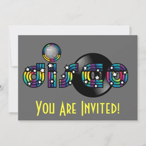 Disco Dancing Mirrored Ball and Vinyl Record Invitation