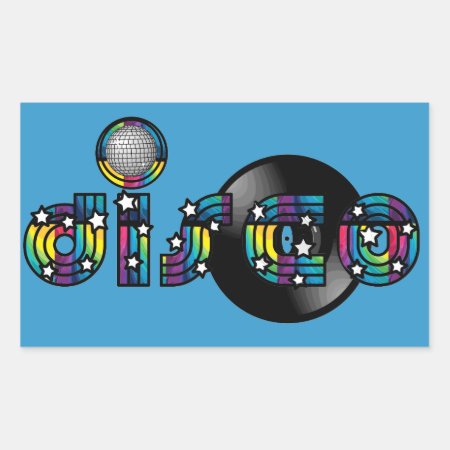 Disco Dancing Mirrored Ball And Vinyl Record Rectangular Sticker