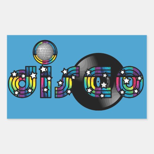 Disco Dancing Mirrored Ball and Vinyl Record Rectangular Sticker
