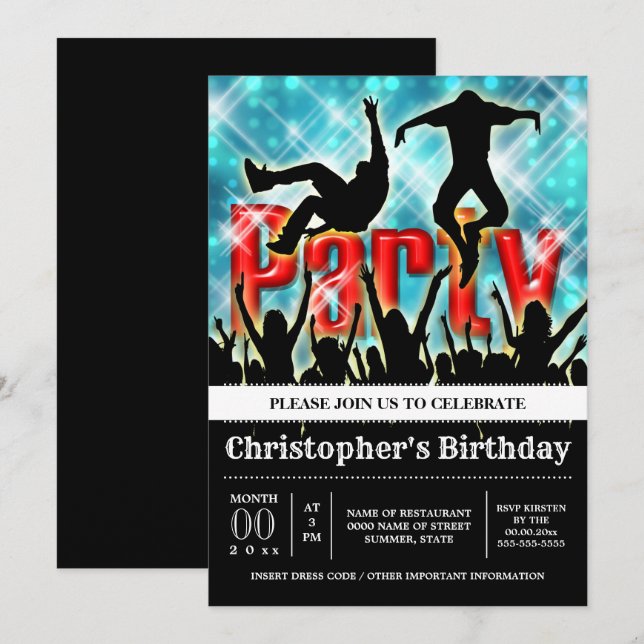 Disco dancing party night rave clubbing invitation (Front/Back)