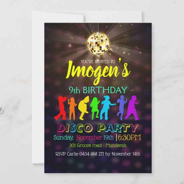 Disco Dancing Party Personalize Birthday RSVP Invitation (Front)