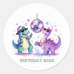 Disco Dinosaur Watercolor Birthday Bash Classic Round Sticker