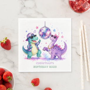 Disco Dinosaur Watercolor Birthday Bash Napkins
