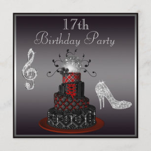 Disco Diva Cake, Silver Heels 17th Birthday Invitation