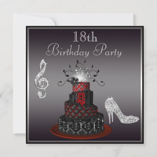 Disco Diva Cake Silver Heels 18th Birthday Invitation