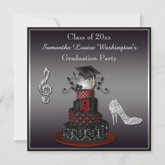 Disco Diva Cake, Silver Heels Graduation Party Invitation (Front)