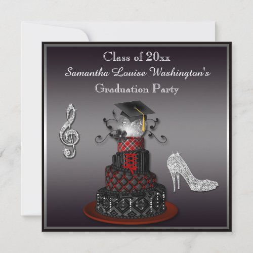 Disco Diva Cake Silver Heels Graduation Party Invitation