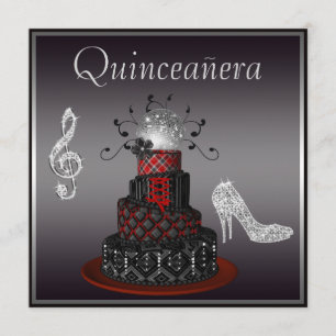 Disco Diva Cake, Silver Sparkle Heels Quinceanera Invitation