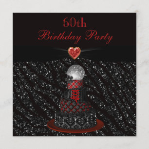 Disco Diva Cake Zebra Glitter Print 60th Birthday Invitation