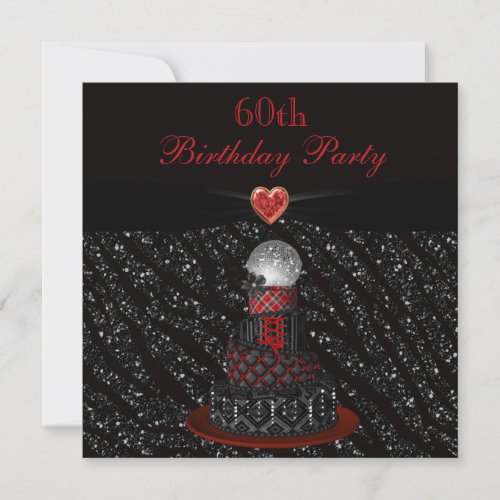 Disco Diva Cake Zebra Glitter Print 60th Birthday Invitation