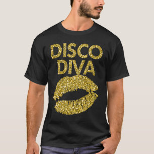 Disco Diva Women Ladies Disco Gold Lips T-Shirt