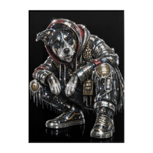 Disco Dog Acrylic Wall Art – Modern Mosaic Puppy A