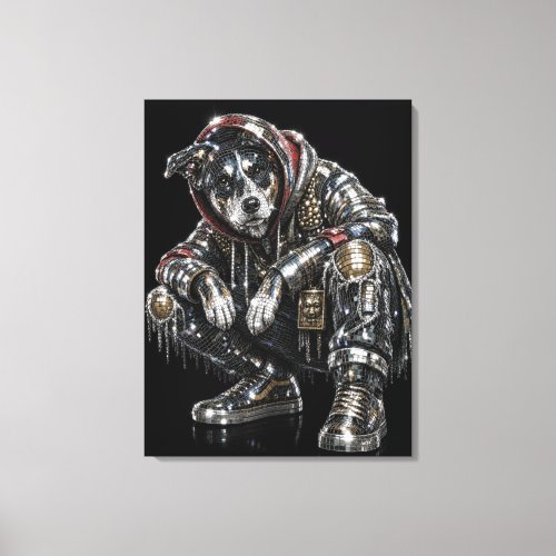 Disco Dog Canvas Wall Art – Modern Mosaic Puppy Ar