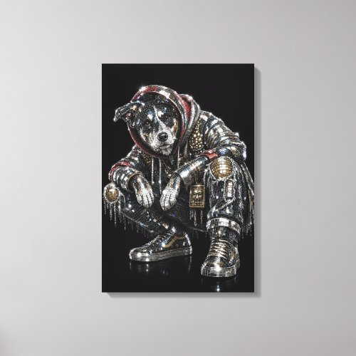 Disco Dog Canvas Wall Art – Modern Mosaic Puppy Ar