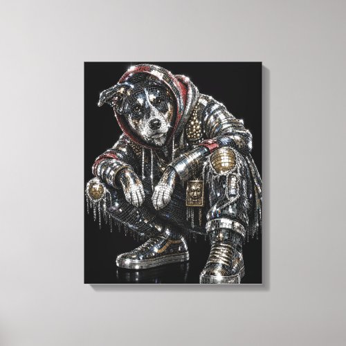 Disco Dog Canvas Wall Art – Modern Mosaic Puppy Ar