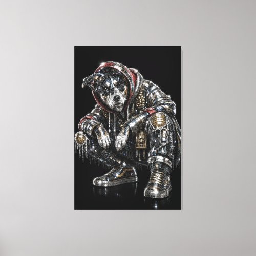 Disco Dog Canvas Wall Art – Modern Mosaic Puppy Ar
