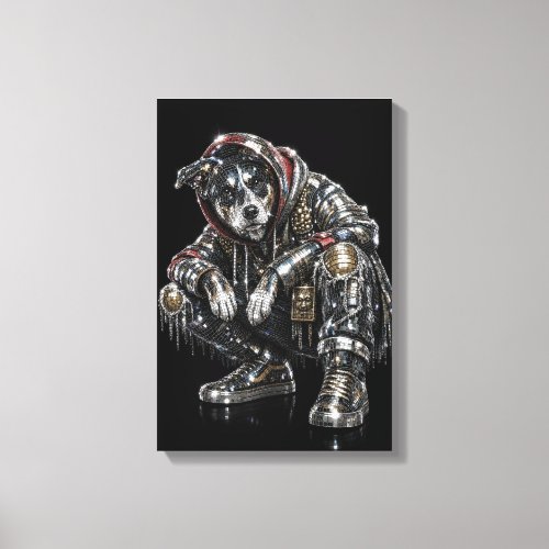 Disco Dog Canvas Wall Art – Modern Mosaic Puppy Ar