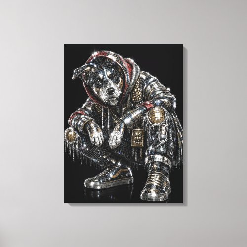 Disco Dog Canvas Wall Art – Modern Mosaic Puppy Ar