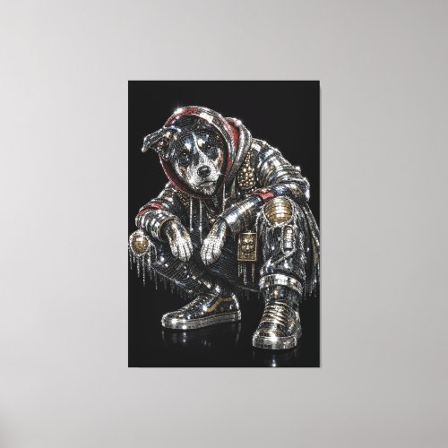 Disco Dog Canvas Wall Art – Modern Mosaic Puppy Ar