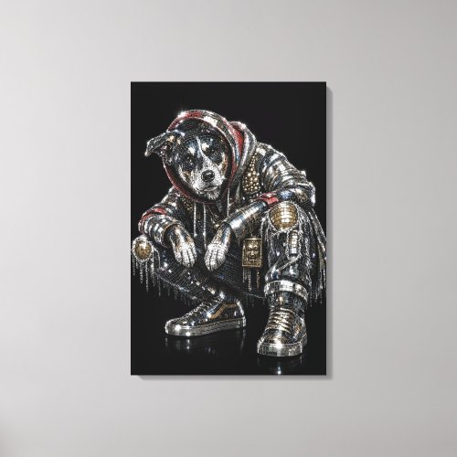 Disco Dog Canvas Wall Art – Modern Mosaic Puppy Ar