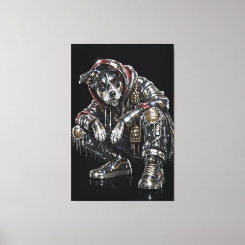Disco Dog Canvas Wall Art – Modern Mosaic Puppy Ar