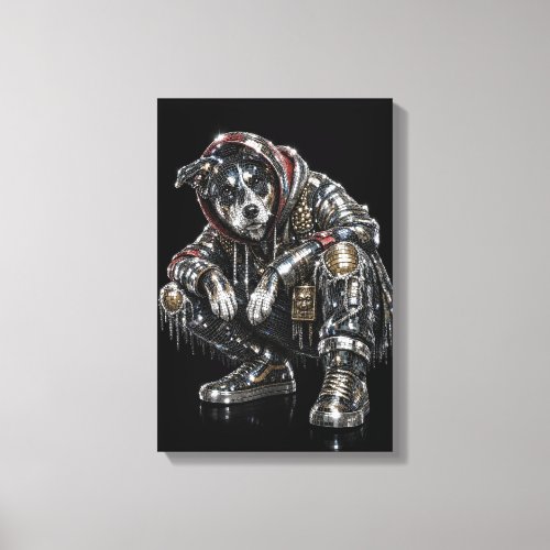 Disco Dog Canvas Wall Art – Modern Mosaic Puppy Ar