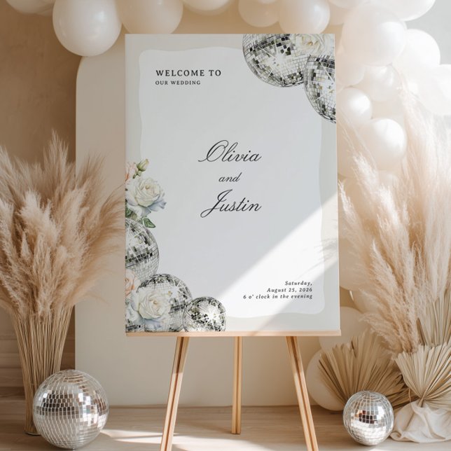 Disco Elegant Wedding Welcome Sign (disco wedding welcome sign, elegant roses wedding sign, wedding entrance decor, personalized wedding)