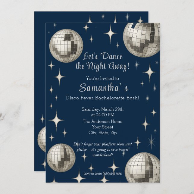 Disco Fever Bachelorette Party – Silver Disco  Invitation (Front/Back)