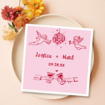 Disco Funky Retro Hand Drawn Wedding Napkins