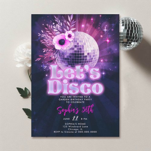 Disco Garden Party 70s Hot Pink Chic 30th Birthday Invitation
