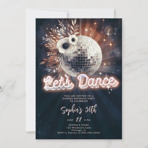 Disco Garden Party 70s Retro Dance 30th Birthday Invitation