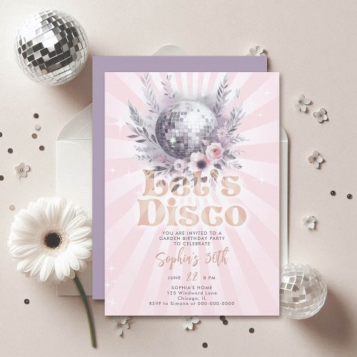 Disco Garden Party 70s Retro Pink 30th Birthday Invitation