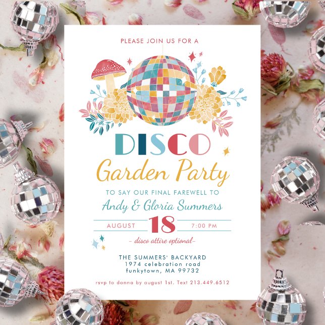 Disco Garden Party 70's Theme Going Away Party Invitation (Creator Uploaded)