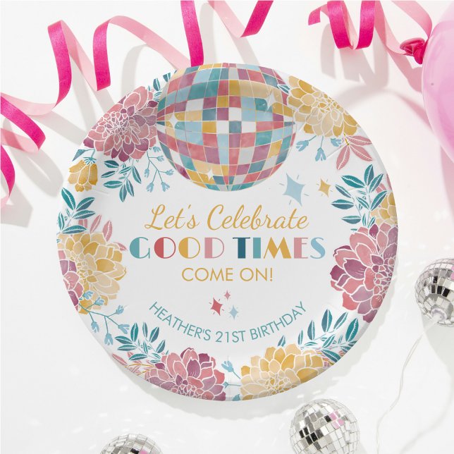 Disco Garden Party Celebrate Good Times Birthday  Paper Plates (Creator Uploaded)
