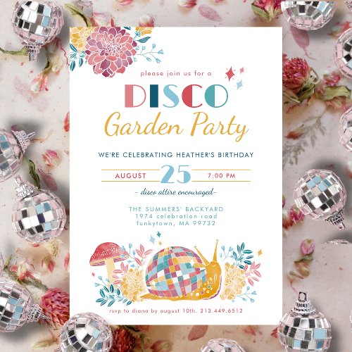 Disco Garden Party Cute Birthday Invitation