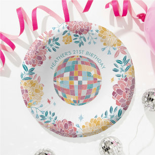 Disco Garden Party Retro Floral Birthday Paper Bowls